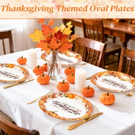 LIKAJON 50 Pcs Oval Thanksgiving Paper Plates, Disposable Heavy Duty Plates