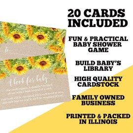 Amanda Creation Book Request Cards Sunflower Kraft Bring a Book Insert Request for Baby Shower - 20 2.5 by 4 Inch Double Sided Gift Tags, Made in the USA