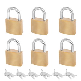 PMIIO 6 Pack Solid Brass Keyed Padlock with Keys - 1-1/4” (30mm) Wide Lock Body 1/5” Shackle Diameter, for Sheds, Storage Unit School Gym Locker, Fence, Toolbox, Hasp Storage