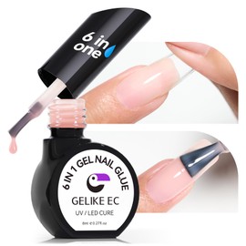 gelike ec Gel Nail Glue UV - 6 in 1 Gel Glue for Nail Tips with Sheer Apricot Nude Color, Base Coat Free, Strong Adhesive for Press on Nails Acrylic Tips, Ideal for Salon and Home DIY