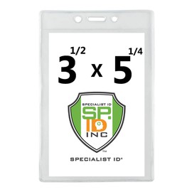 3 1/2" X 5 1/4" Large Badge Holders - Clear Plastic Name Tag Sleeves, Vaccination Card Protector, Concert Ticket, Press Pass or Sporting Event Holder by Specialist