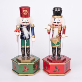 SHATCHI 30cm Musical Box Wooden Christmas Nutcrackers Soldiers Animated Clockwork Puppet Figurines Home Decoration Ornament -Supplied One