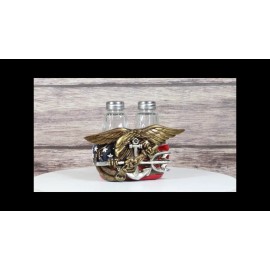 Ebros Gift US Navy Sailor Eagle Anchor Trident Emblem And Flag Salt Pepper Shakers Holder