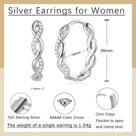 Deyanse Women's 925 Silver Hoop Earrings, 925 Sterling Silver Infinity Heart Star Earrings, Small Hoop Earrings with Zirconia, Sleeping Cartilage Earrings, Hypoallergenic Earrings with Gift Box, Cubic