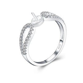 LGSY 925 Sterling Silver Infinity Love CZ Rings for Pearl Jewelry Making, Design Ring Fittings/Settings/Mountings for Women