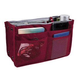 Vercord Upgrade Purse Handbag Organizer Insert Bag in Bag 13 Pockets with Handle Burgundy Large
