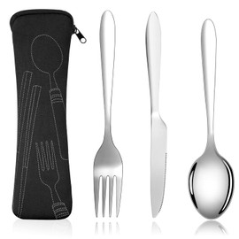 3 pieces travel cutlery, witbicg spork camping cutlery set cutlery to take with you, 1 person, reusable, stainless steel, suitable for school, office, company, camping cutlery with carry bag (no
