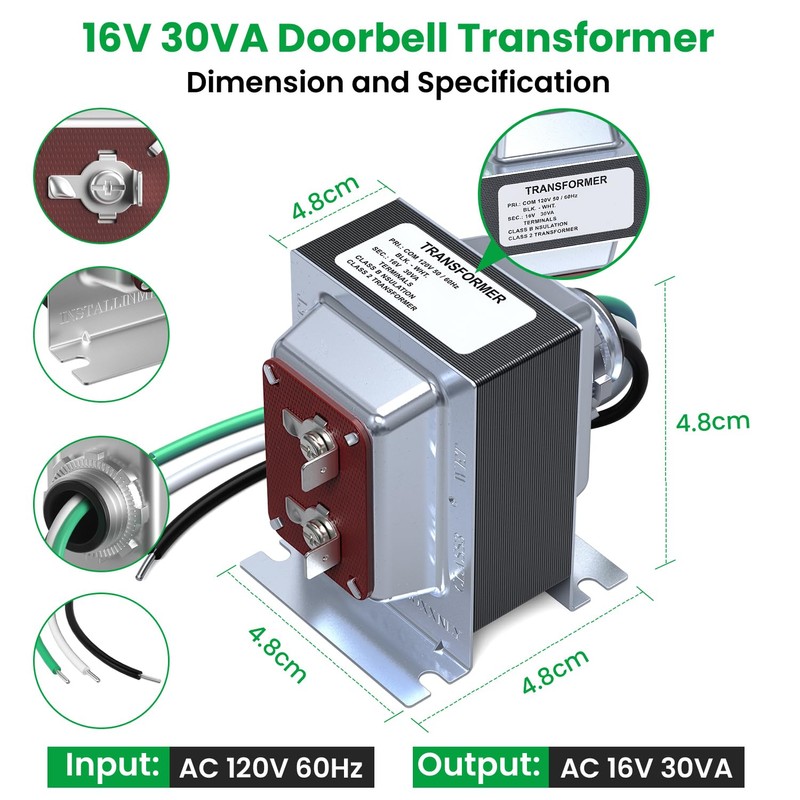 Doorbell Transformer 16V 30VA Compatible with Ring Wired Video Doorbell,