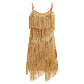 Kids 1920s Fapper Dress for Girls Latin Dance Dress Tiered Tassel Sequin Fringe Dresses for Girls Ballroom Dance Costumes Sleeveless Roaring 20s Gatsby Salsa Cha Cha Dancer Outfits Gold 10-11 Years