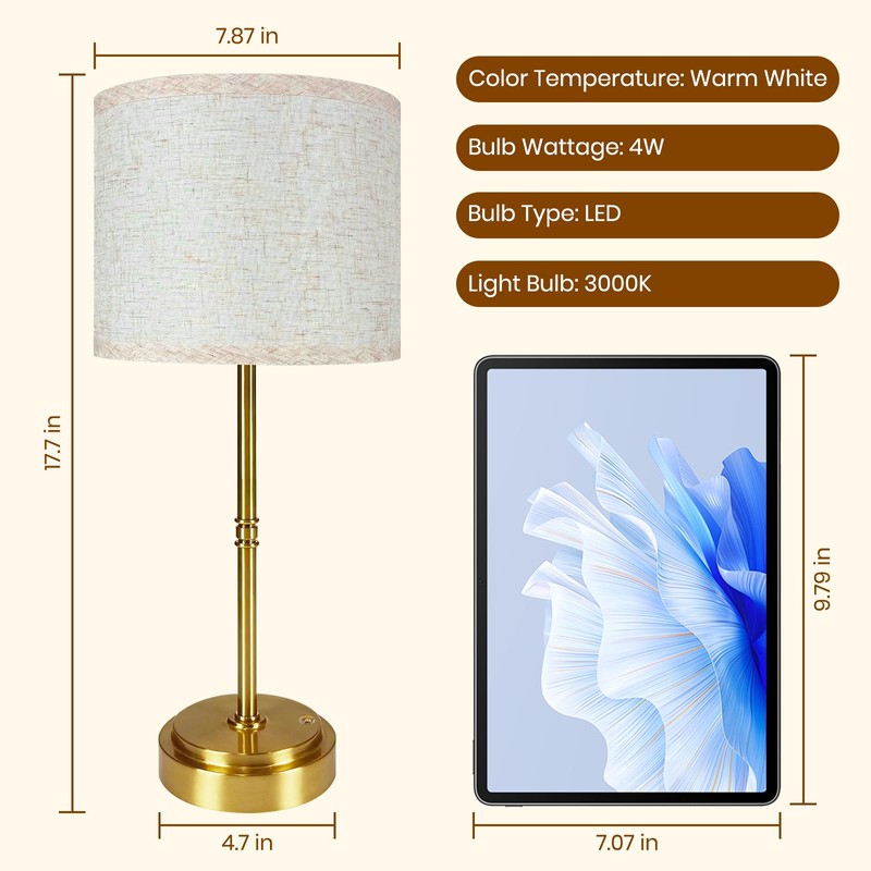 AWOKE 17.7-Inch Tall Cordless Table Lamp, 7500mAh Long-Lasting Battery Operated