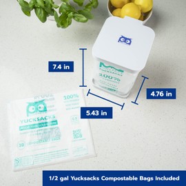 Owlpack Countertop Compostable Yucksacks Bag Starter Kit (0.5 gal Small + White Yucksack Holder)