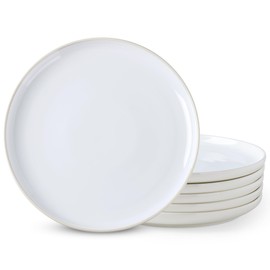 GBHOME Ceramic Dinner Plates Set of 6, Large Round 10.25 inch Stoneware Plates for Salad, Pizza, Steak, Buffet, Scratch Resistant Deep Plates. Microwave, Oven Safe.