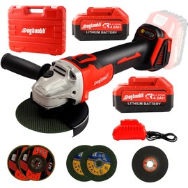 DOGTOOTH Max 21V 4-1/2'' Cordless Angle Grinder Set with 2 * 4.0 Ah Batteries, Compatible with Makita 18V Battery, Brushless Motor, Max10000 RPM, Charger, 4 Cutting&Grinding Discs and Carry Case