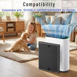 4 Pack HAP602 Air Purifier Filter Replacement for ECOSELF HAP602 HAP602WF - H13 True HEPA 3-in-1 Filtration System, High-Efficient Filtration with Activated Carbon