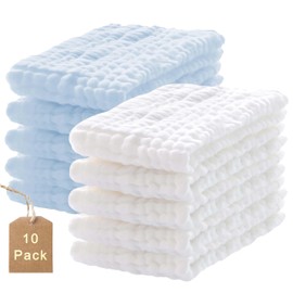 10-Pack Burp Cloths,100% Cotton Muslin Thickened Baby Burp Cloths Super Soft and Absorbent, Newborn Towels 20" x 10" (White+Blue)