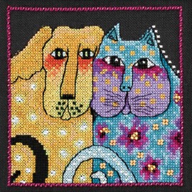 Fur-ever Friends Beaded Counted Cross Stitch Kit (Linen) Mill Hill 2016 Laurel Burch Dogs Collection LB301612