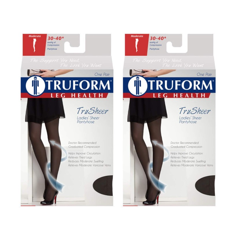 Truform Compression 30-40 mmHg Sheer Pantyhose Beige, Large, 2 Count