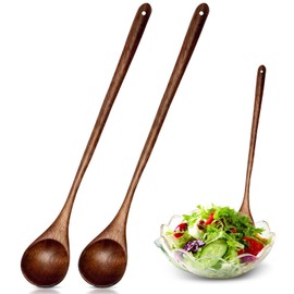 2 Pcs Wooden Spoon Set,13.5 in Long Handled Nanmu Wooden Teaspoons,Wooden Spoon Cooking,Heat Resistant Bamboo Spoons,Big Stirring Corner Spoons for Cooking,Stirring,Kitchen,Bar,Restaurant