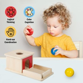 Adena Montessori Full Size Object Permanence Box with Tray Three Balls Montessori Toys for 6-12 Month Infant 1 Year Old Babies Toddlers
