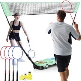 BAGAIL Portable Badminton Net Set - Storage Case - Freestanding Base - Quick Setup - Pop Up Badminton Net with 4 Rackets, 4 Shuttlecocks for Indoor & Outdoor Games, Backyard Family Fun