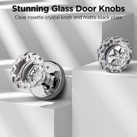 MAXECURITY 1 Pack Crystal Door Knob, Rosette Shaped Glass Door Knobs Interior with Lock, Polished Chrome Door Knobs Interior Glass
