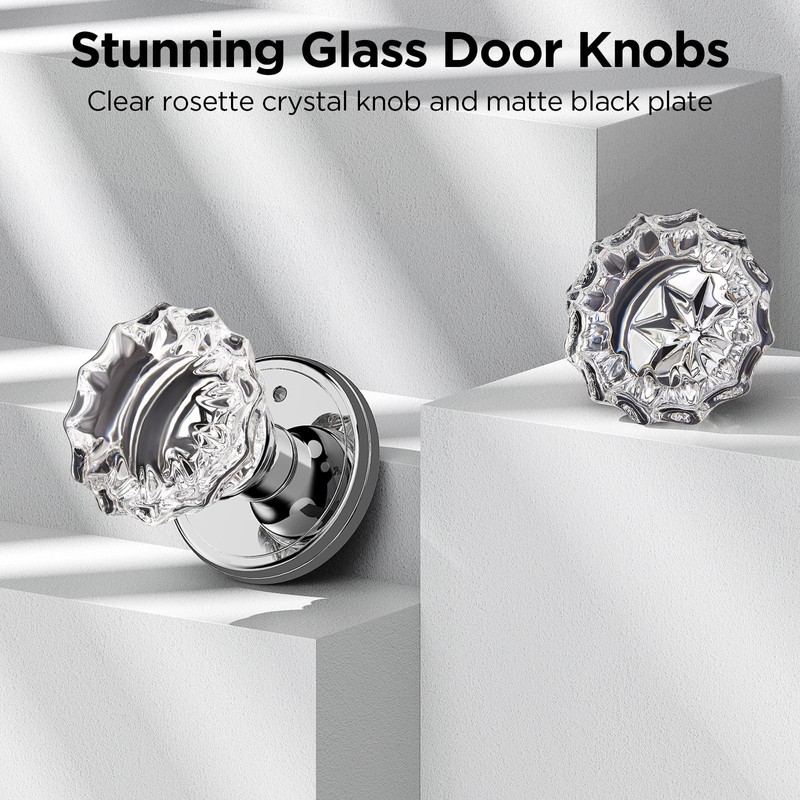 MAXECURITY 1 Pack Crystal Door Knob, Rosette Shaped Glass Door