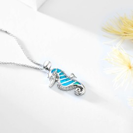 kissdove Blue Seahorse Necklace for Women - Blue Opal Pendant, Ocean Animal Jewelry Gift with 18-20 Inch Adjustable Chain