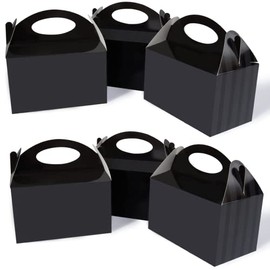 Happyhiram Party Favor Boxes Black 12 Pcs, 6" Treat Boxes with Handle Candy Boxes Paper Gift Boxes for Birthday and Graduation