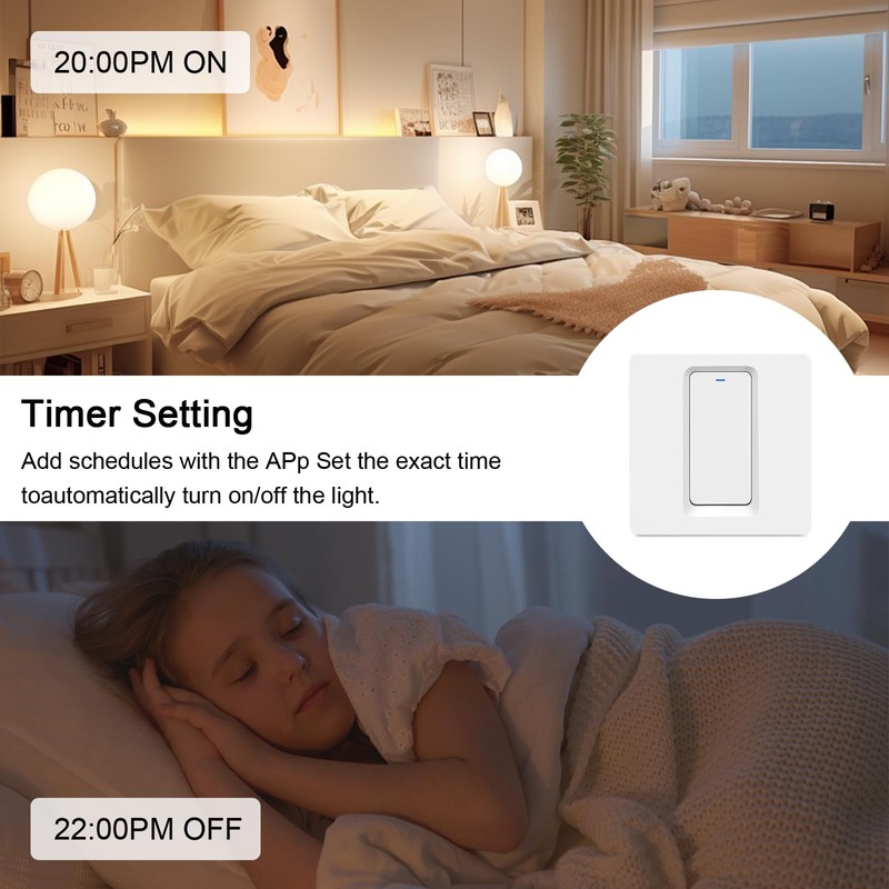 Smart Light Switch Alexa, WiFi Light Switch, Neutral Conductor Required,