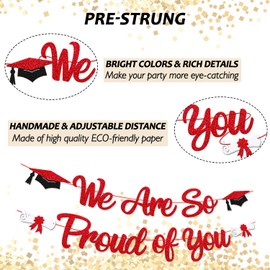 We Are So Proud of You Banner Class of 2025 Graduation Congrats Grad Party Decorations for College High School University Graduation Party Supplies (Red)