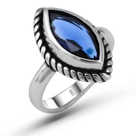 LOMBARDY JEWELRY Auténtica plata de ley 925 con diseño de marquesa de corte brillante, piedra de zafiro azul, regalo para ella, 6, Metal Metal Piedra, zafiro simulado