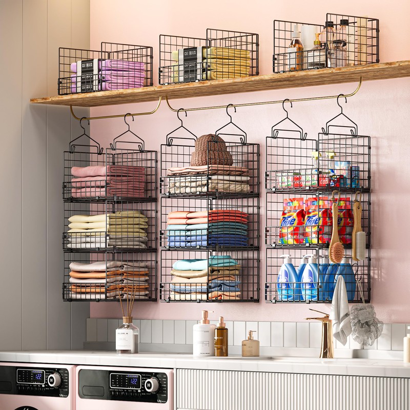 Sonyabecca 3-Tier Hanging Closet Organizer, Foldable Cabinet Wire Storage Basket