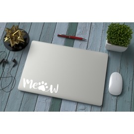 Pack of 2 Cat Meow Print Cute Stickers - Easy-to-Apply - Waterproof Decal - Cars, Vans, Water Bottles, Mirrors, Laptops, Fun Gifts (White)