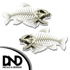 Bone Fish - Skeleton Decal Fishing Tackle Box Bumper Sticker "5in SET" F-0080 D&