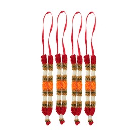 Aditri Creation Set of 4 Red Orange Artificial Flowers Ribbon Garland Haar Mala for Idol-Mala for God, Pooja Sringar Articles Ornament (Size 7")