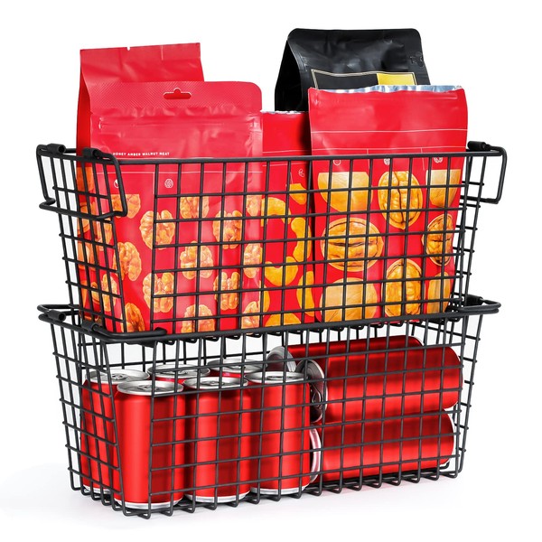 Wire Basket Stackable Metal Storage Basket Set for Kitchen or