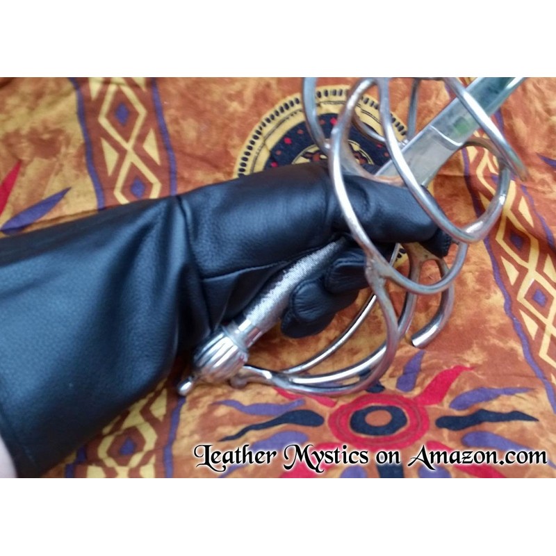 Leather Gauntlet Gloves Black Medium (med) Long Arm Cuff