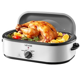VEVOR Roaster Oven, 18QT Electric Roaster Oven, 150-450℉ Adjustable Temperature Electric Roasting Pan, Multifunctional Electric Roasters with Self-Basting Lid, Removable Pan and Rack for Holiday