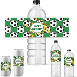 PH PandaHall - 30 etiquetas para botellas de agua de fútbol feliz cumpleaños para botellas de agua, calcomanías autoadhesivas e impermeables para fiestas de fútbol, decoración de fiestas de