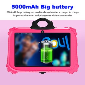 Kids Tablet 7-inch Android 11 6GB+128GB 1960*1080 High-Clear Screen Learning Tablet Safe Protective Design 5000mAh Large Capacity Battery Parental Control Rich Preloaded Apps Tablet for Kids