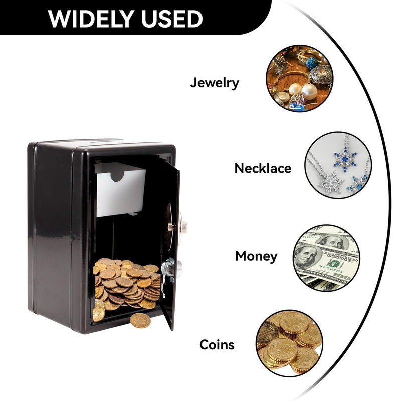 Safe Box Piggy Bank with Lock and Key, 7" H