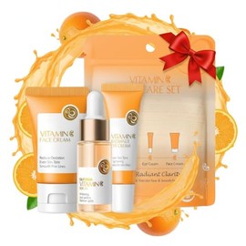 Set de cuidado de la piel con vitamina C, Set de regalo de belleza para mujer, kit de cuidado de la piel de 3 piezas con sérum, crema para los ojos,  