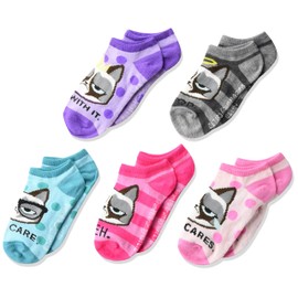 Grumpy Cat girls Grumpy Cat 5 Pack No Show Casual Sock, Assorted Stripe Multi, Shoe Size 3-8 US