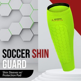 Advanta Sports Soccer Shin Guards for Kids Youth - Protective Soccer Gear Boys, Girls - Adults Men Women Compression Sleeve - Soccer, Football, Boxing, Biking Shin Pads, High Impact Resistant, 1 Pair