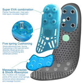 MARRDO - Plantilla deportiva de gel de sílice, amortiguación de resorte, absorción de golpes, antepié mejora las plantillas de masaje, plantillas deportivas para correr para hombres y mujeres (Medium(Men8.5-10/Women9.5-11), Gray)