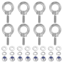 PATIKIL M4 x 10mm Lifting Shoulder Eye Bolt, 8Pcs 304 Stainless Steel Lifting Ring Threaded Eyebolt with Nuts Washers for Hanging Hammocks Articles