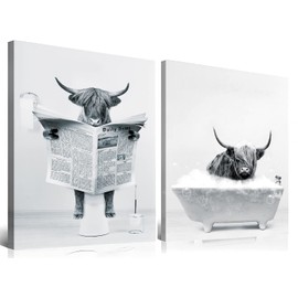 ZFTCN Funny Newspaper Animal Wall Art, Animal Wall Pictures on Toilets, Black and White Canvas Pictures, Bathroom Bedroom Decoration, Frameless (Double, 20 x 30 cm x 2)