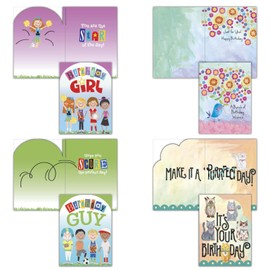 Crown Point Graphics 20 Kids Birthday Cards with Envelopes Set 1, Birthday Cards for Children, Die Cut Cards with Glitter Accents