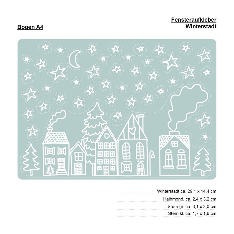 Reusable Window Sticker Christmas Winter City Skyline 1st A4 Sheet