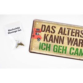 helges-shop Funny Sign on the Theme of Camping – Retro Decorative Tin Sign – Metal Signs Decoration for Caravan, Motorhome, Motorhome, Campsite – 28 x 12 cm